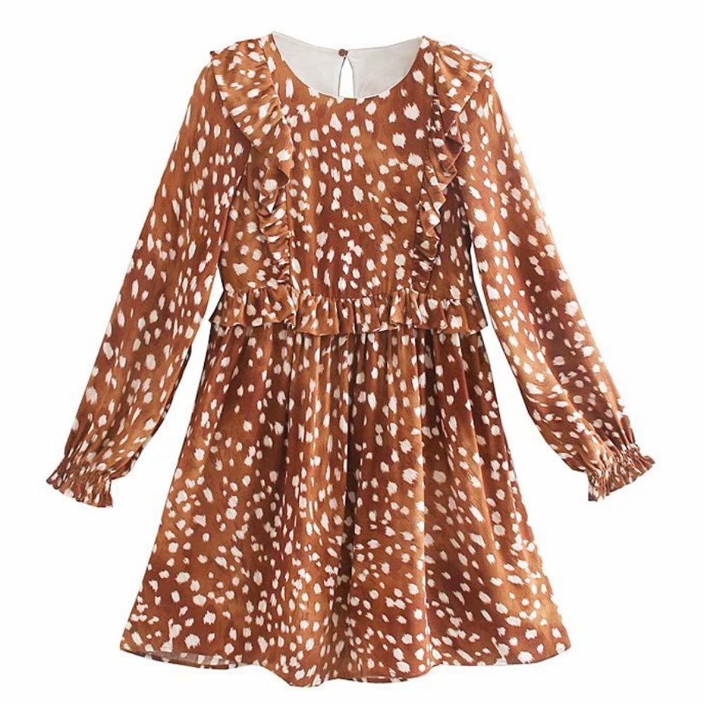 Womens Deer Pattern Dress SM A-Line Christmas OMG